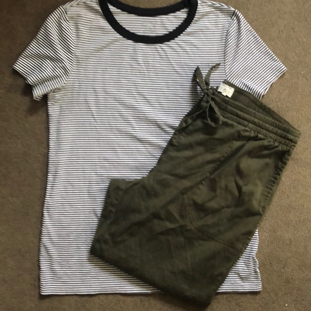 Bundle!! Green loft cropped pants ON stripe shirt